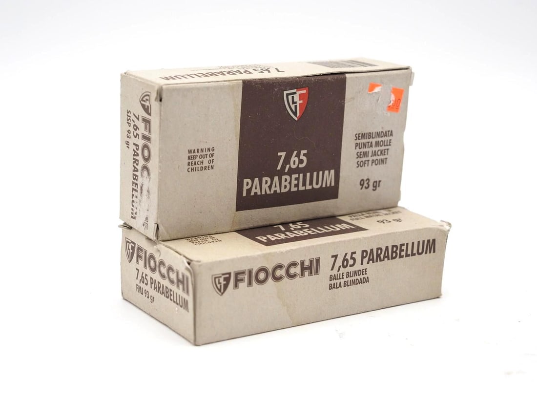 (2) Boxes of Fiocchi 7.65 Parabellum Cartridges: (2) Boxes of Fiocchi 7.65 Parabellum Cartridges