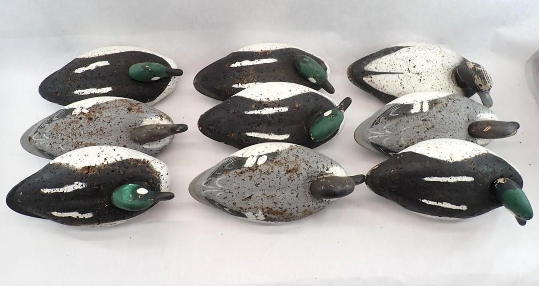 (9) Cork Body Duck Decoys: some rigging included