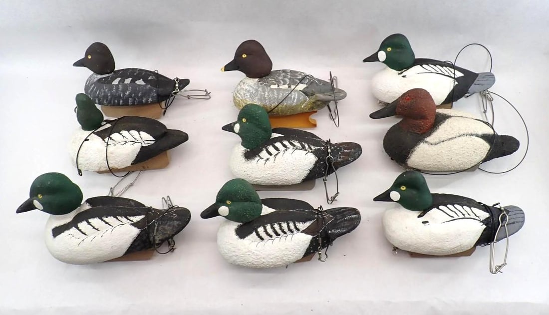 (9) Composite Duck Decoys: with some rigging and bag
