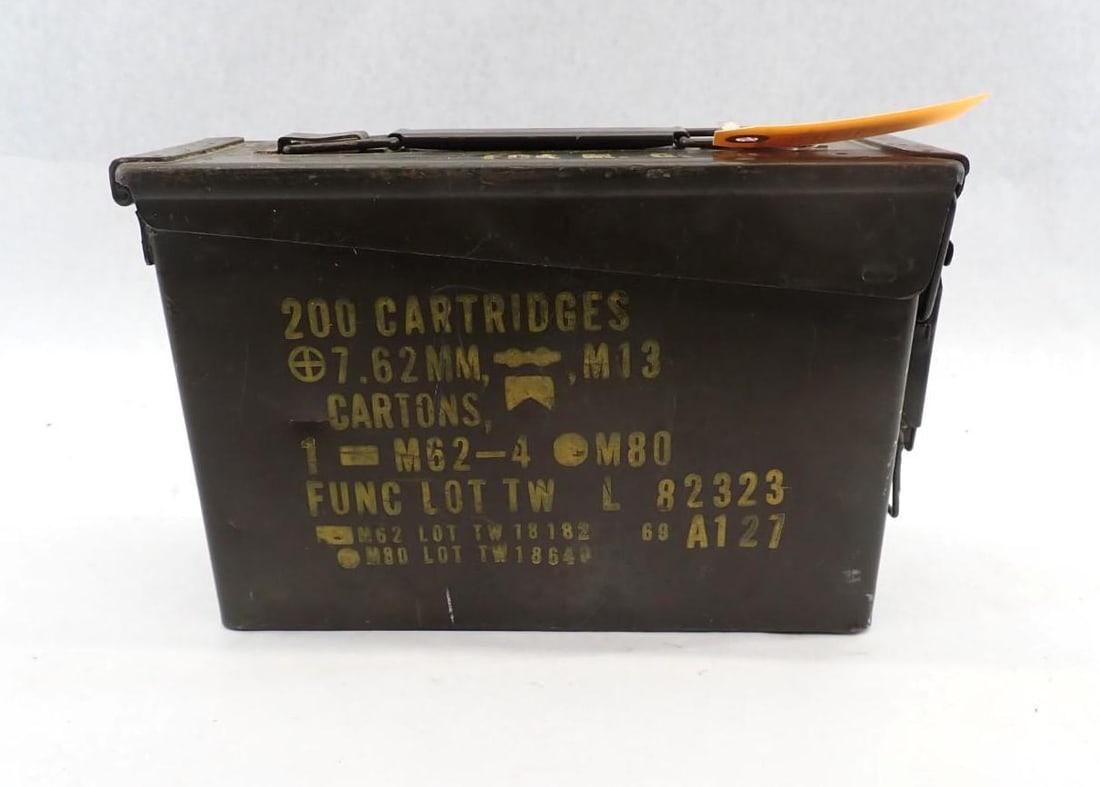Steel Ammo Can & Asst. Cartridges: incl.: .38 S&W; .38 Spec. Blanks; Box of Remington .22 Power Loads for Stunner