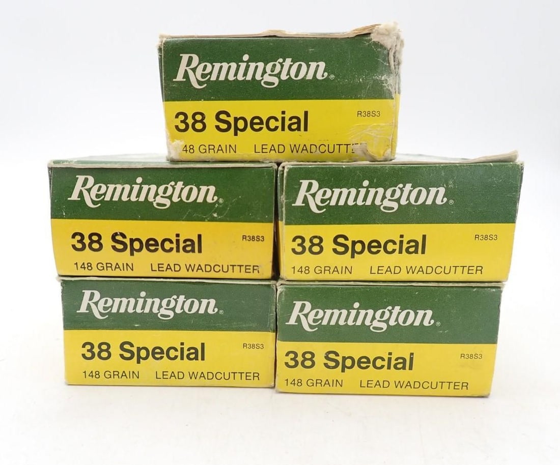 (5) Boxes of Remington .38 Special Wadcutter Cartridges: (5) Boxes of Remington .38 Special Wadcutter Cartridges