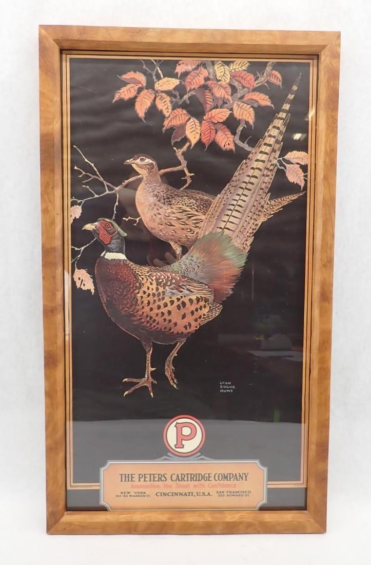 Lynn Bogue Hunt Peters Cartridge Co. Advertising Lithograph: 26" x 15" framed, contemporary