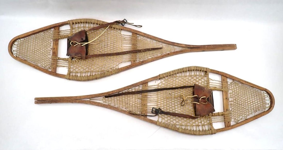 Pair of Antique Wood Snowshoes: 11.5" x 41"