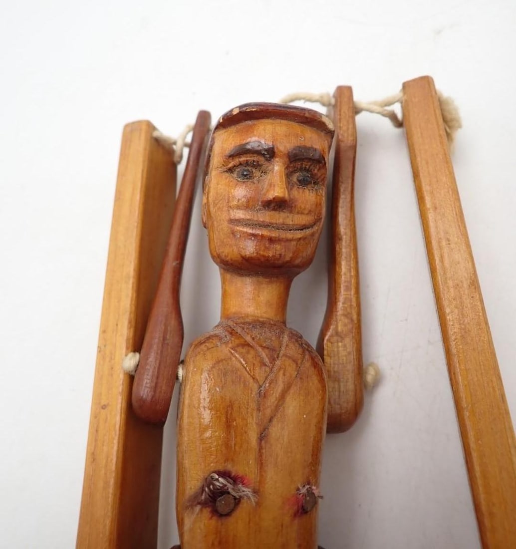 Vintage Carved Wood Squeeze Acrobat Toy - 3