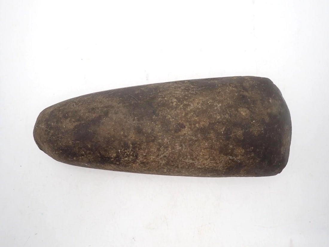 Antique American Indian Stone Ax Head: 8" in length, reported as found by the seller in his youth in a plowed field in Addison County, VT