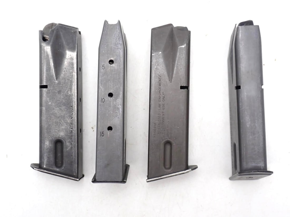 (4) Beretta 92 FS/MG 9mm Magazines: 15 Round, *Restrictions