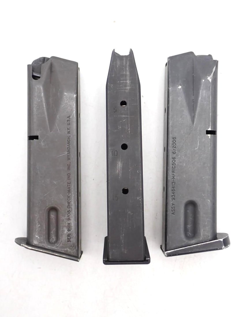(3) Beretta 92 FS/MG 9mm Magazines: 15 Round, *Restrictions