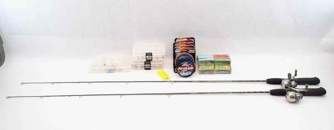 Fishing Tackle: incl.: (2) Shakespeare casting rod outfits; (20) Rapala lures; (6) spools of Fireline; (4) cases of lures and flies