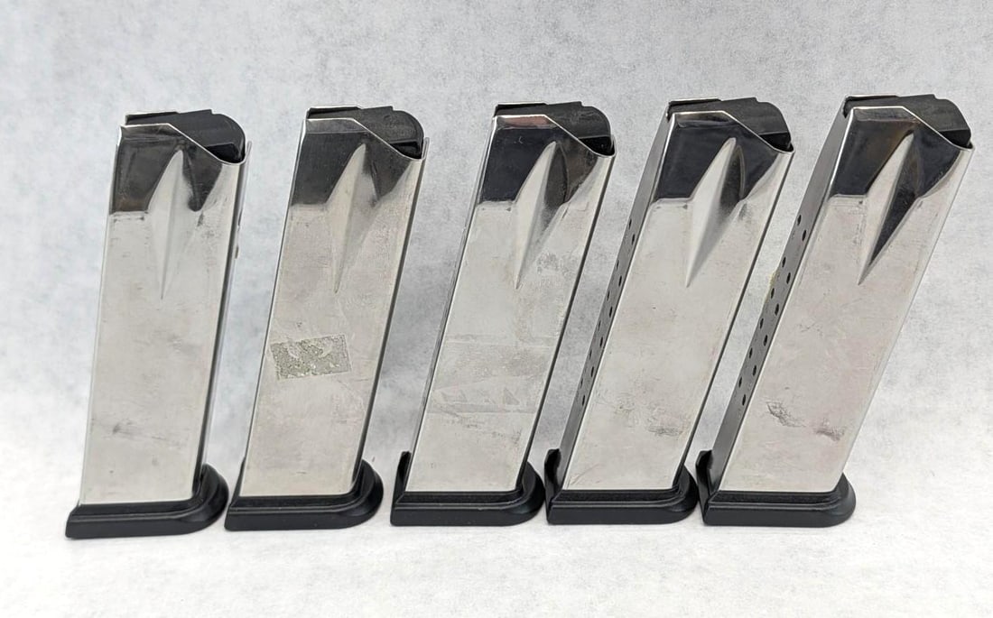 (5) Springfield Armory XD 9 9mm Magazines: Factory stainless finish with polymer baseplates, 16 Round, *Restricted