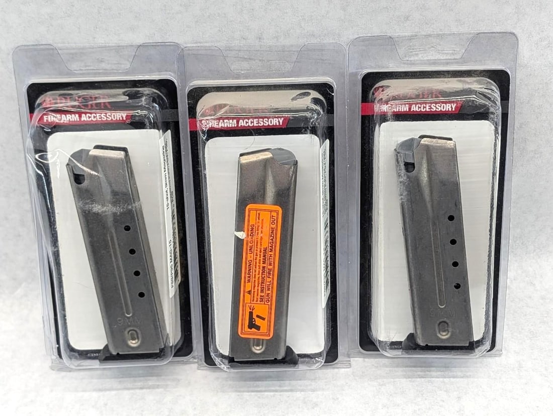 (3) Ruger P89 9mm Magazines: New in packaging, 15 Round, *Restricted