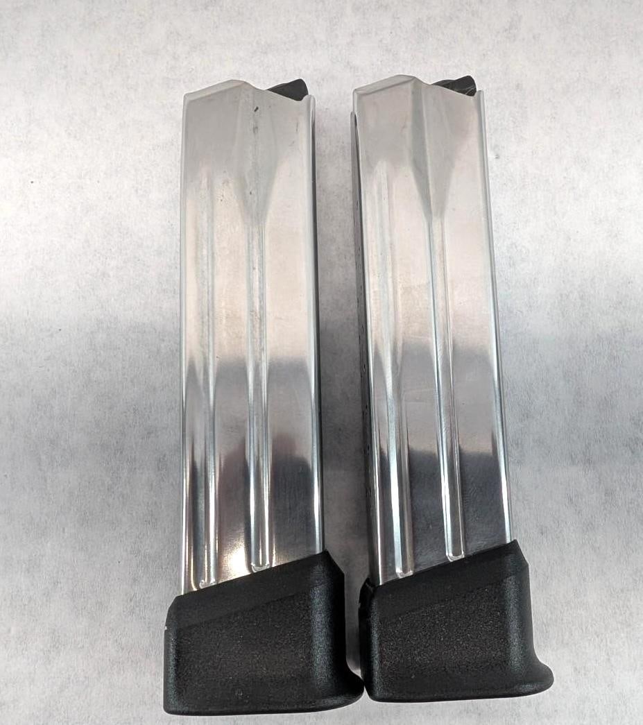 (2) 19 Rd Springfield Armory XD 9 9mm Magazines: Factory stainless finish with polymer baseplates, 19 Round, *Restricted