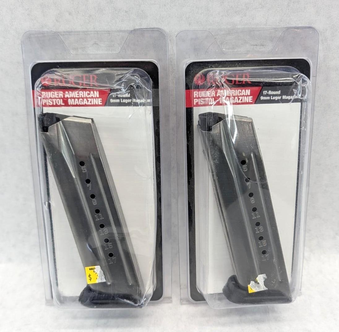 (2) Ruger American 9mm Magazines: New in packaging, 17 Round, *Restricted