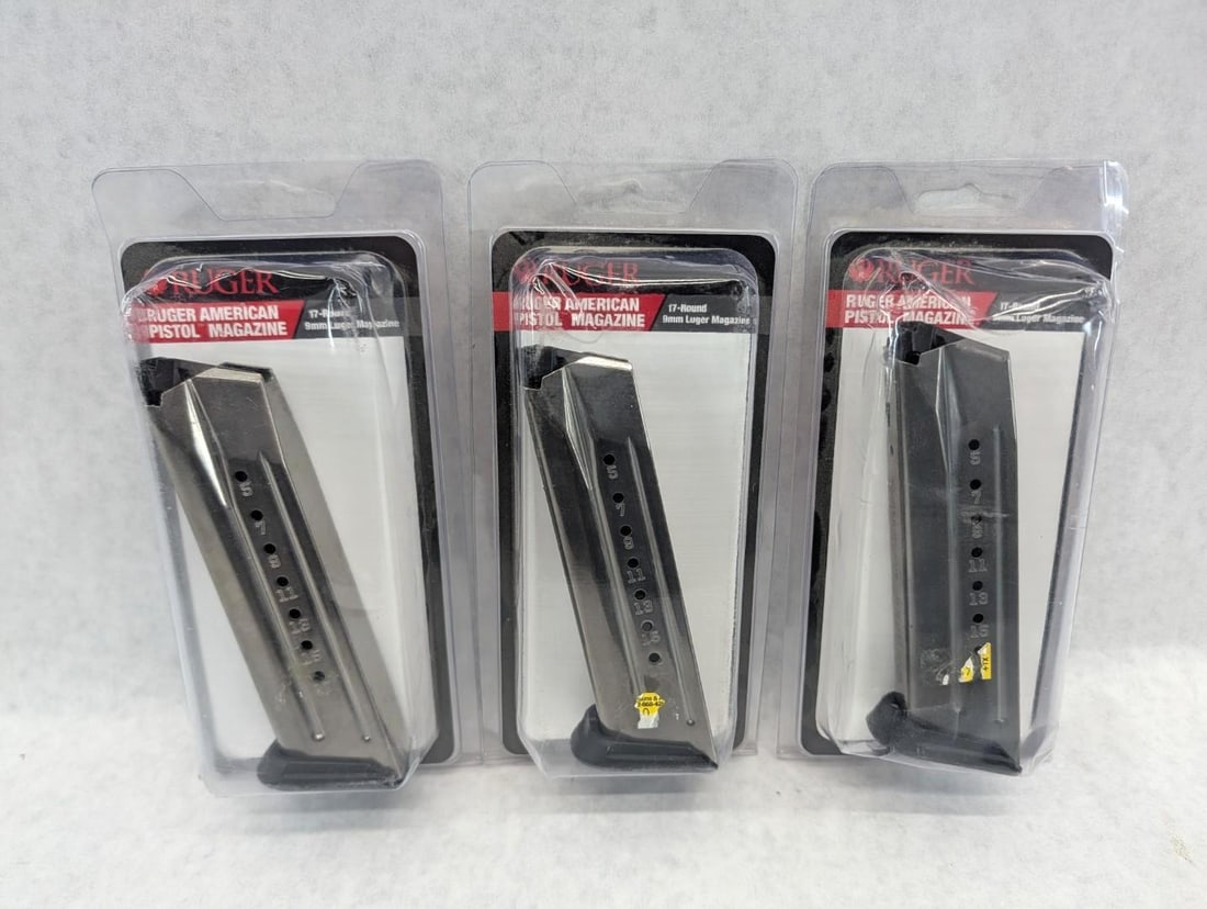 (3) Ruger American 9mm Magazines: New in packaging, 17 Round, *Restricted
