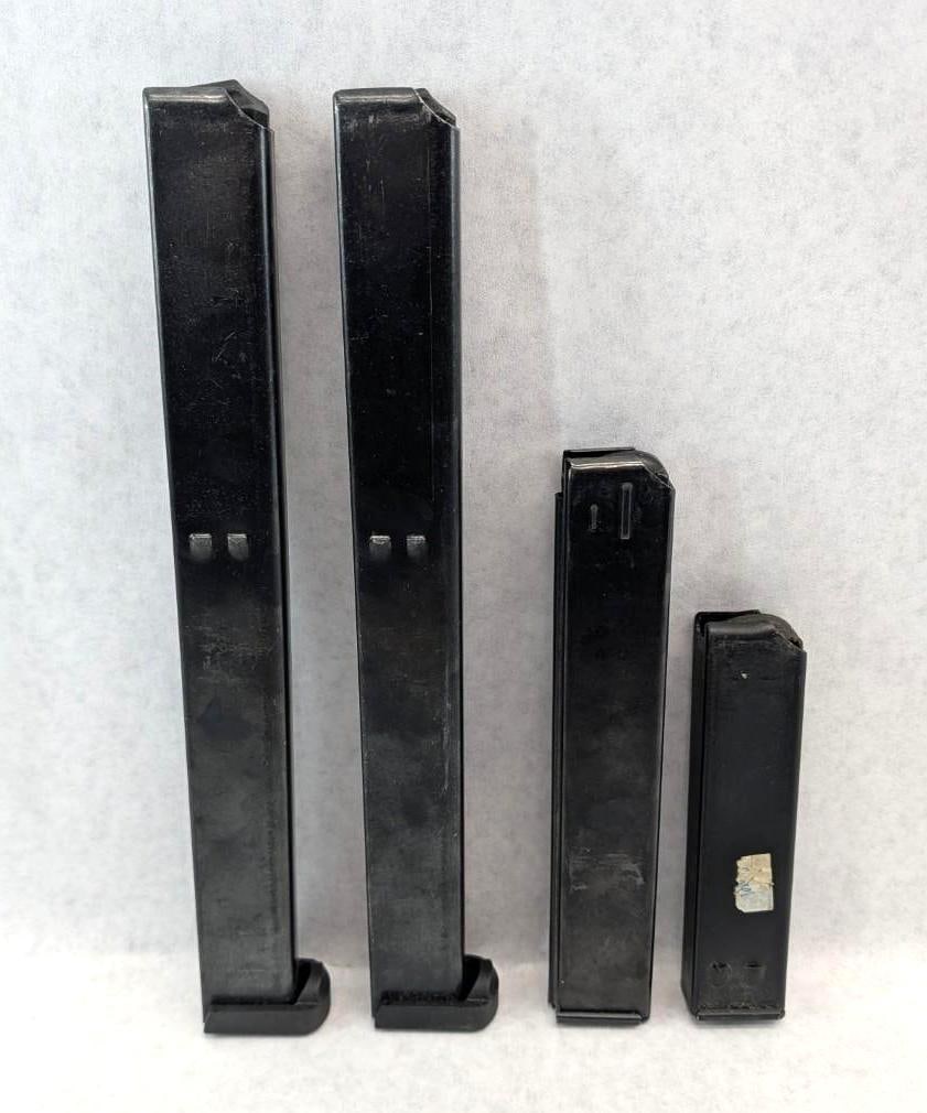 (4) Asst. UZI/MAC 10/AR PCC 9mm Magazines: Ranging in capacity from 20 Round to 32+ Rounds, *Restricted