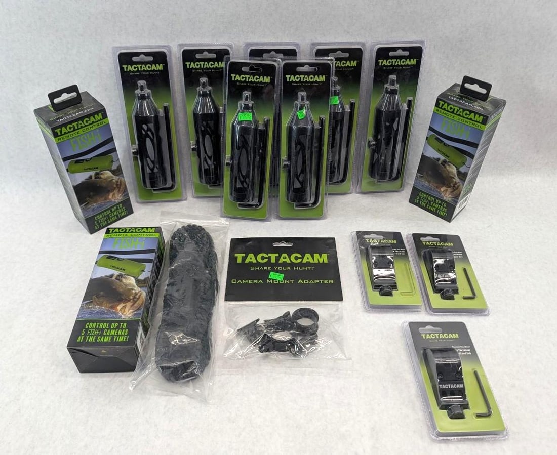 Assorted Tacticam Lot: Including 3 Fish-i remote controls, 3 picatinny rail mounts, mount adaptors, and 7 stabilizer mounts
