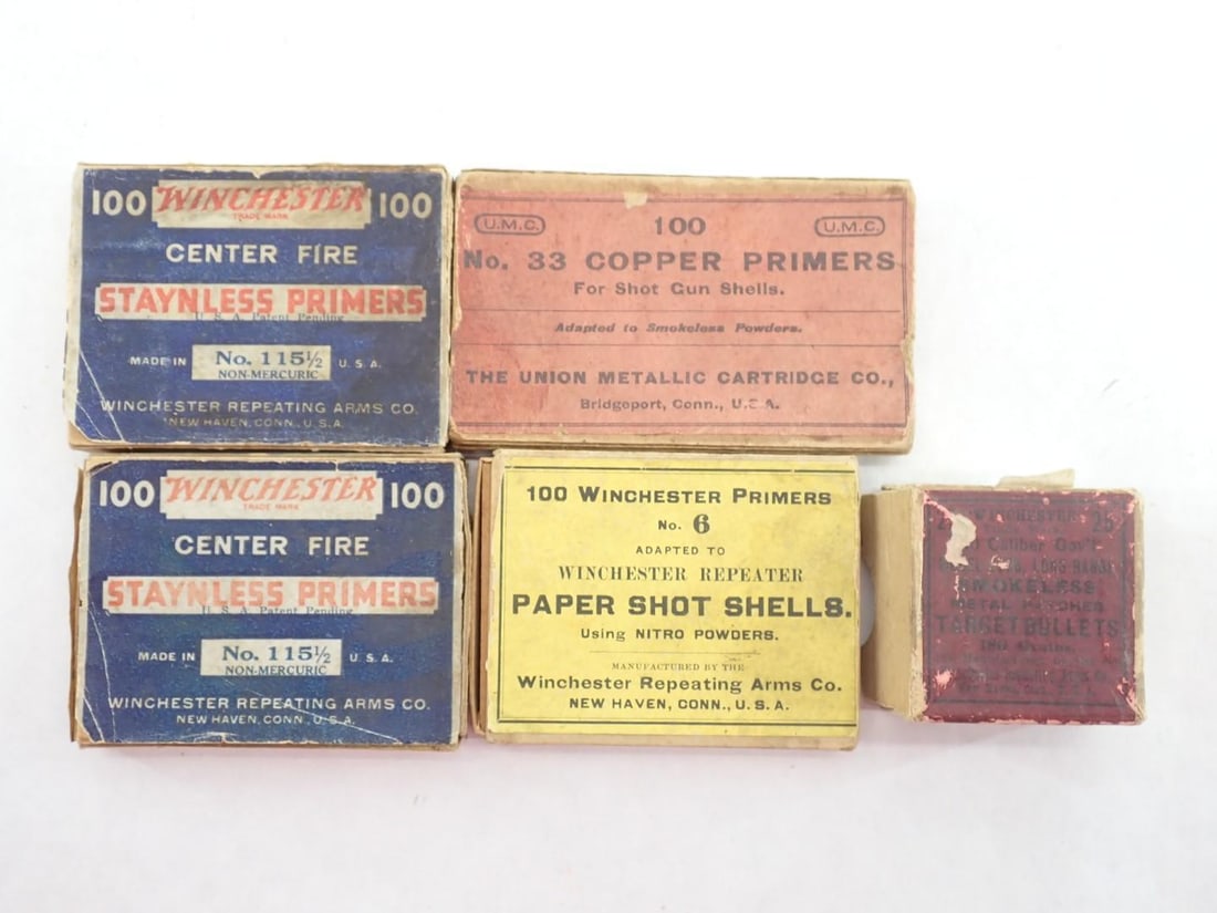 (375+/-) Vintage Centerfire Primers, & (25) .30 Cal Govt Target Bullets: Including stainless and copper