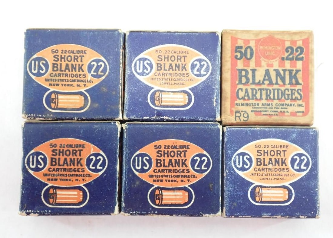 (300+/-) .22 Short Blank Cartridges in Original Boxes: Including Remington and United States Cartridge Co.