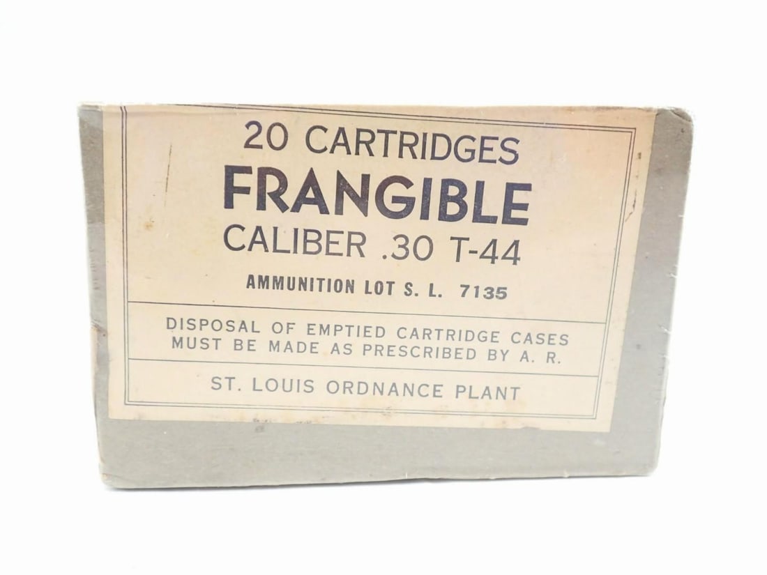(20) Frangible 30-06 T-44 Cartridges: 1944 only year of production, sealed box