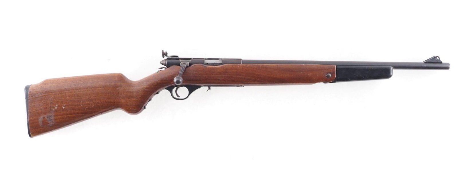 Mossberg 142-A Rifle: Cal: .22 S,L or LR Action Type: Bolt Action Barrel Length: 18.5" Sights/Optics: Original target sights Stock: Factory wood stock with plastic folding foregrip Finish: Blued Finish Cond: Original