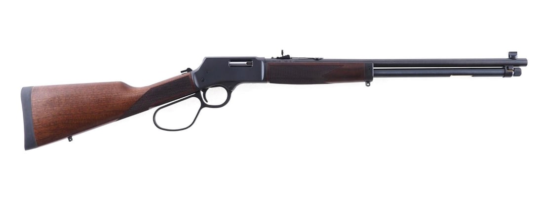 Henry H012M Rifle: SN: BBS015656M Cal: .38 SP / .357 Action Type: Lever Action Barrel Length: 20" Sights/Optics: Original open sights Stock: Original wood stock Finish: Matte Blued Finish Cond: Original, like new Bore: