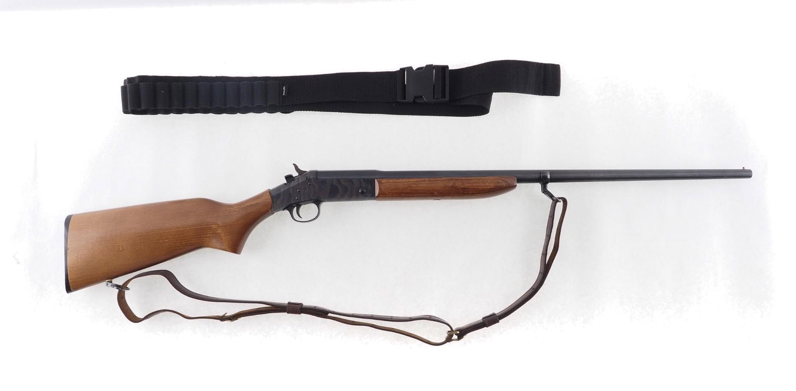 New England Firearms Pardner Shotgun: SN: 210448 Cal: .410 Bore Action Type: Single Shot Barrel Length: 25.5" Full choke Sights/Optics: Bead Stock: Wood stock and forearm , showing very little wear Finish: Blued barrel, case hardened