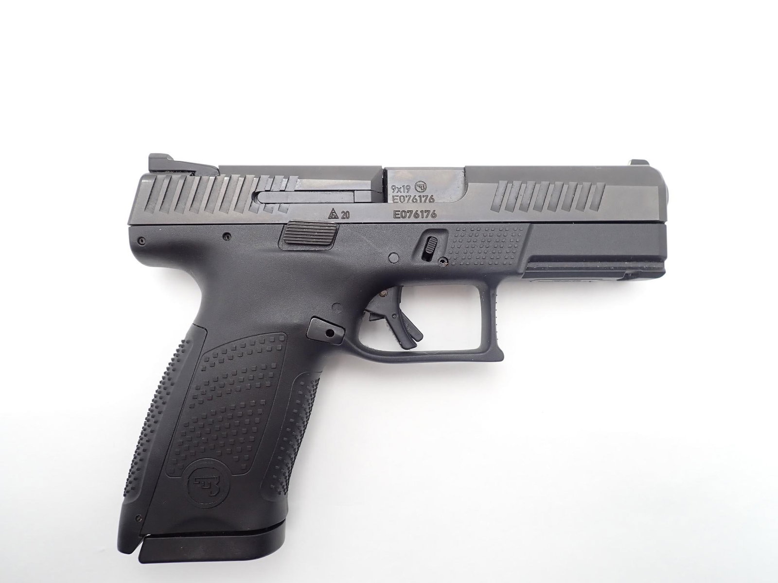 CZ P-10C Pistol: SN: E076176 Cal: 9mm Action Type: Semi Auto Barrel Length: 3.75" Sights/Optics: Factory open sights Stock: Black Polymer Frame Finish: Black Nitride Finish Cond: Original Bore: Very Good Overall