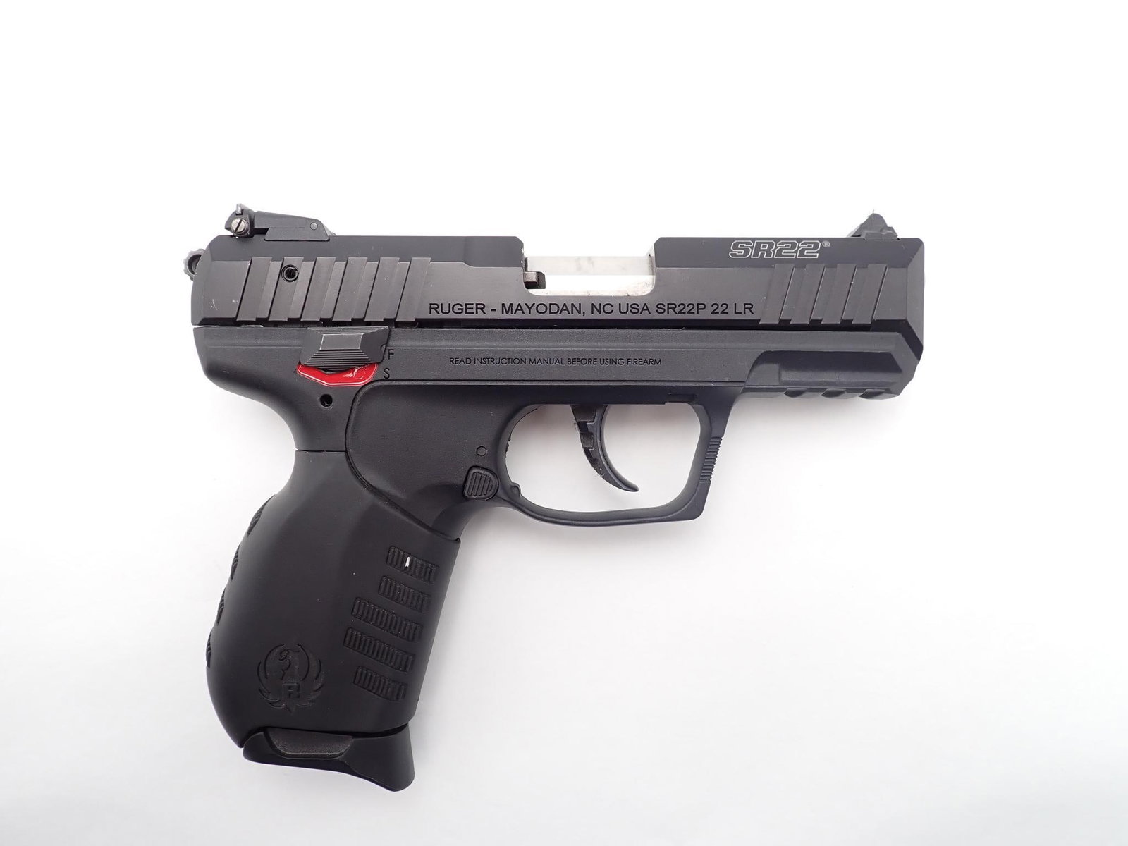 Ruger SR22 Pistol: SN: 368-22165 Cal: .22 LR Action Type: Semi Auto Barrel Length: 3.5" Sights/Optics: Factory open sights Stock: Black Polymer Frame Finish: Black coated Finish Cond: Original