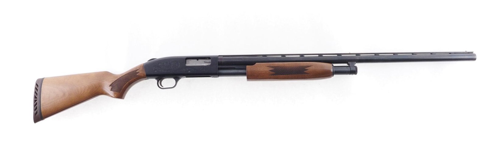 Mossberg 500 A Shotgun: SN: L346700 Cal: 12 Ga. Action Type: Slide Action Barrel Length: 28" vent rib modified choke Sights/Optics: Bead Stock: Checkered wood with rubber recoil pad Finish: Blued Fini