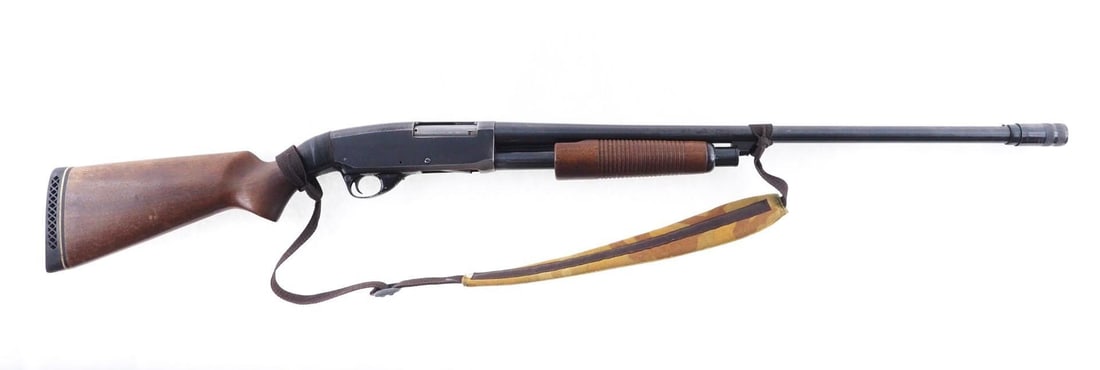 Savage Stevens Model 77F Shotgun: Cal: 16 Ga. Action Type: Slide Action Barrel Length: 24" with a poly choke Sights/Optics: White bead front sight Stock: original, taped at wrist Finish: Blued Finish Cond: moderate finish wear Bore: