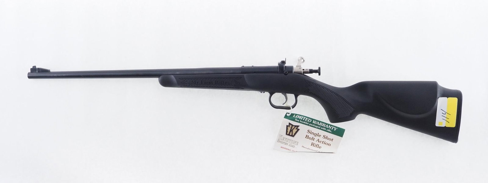 Keystone Sporting Arms KSA-230 Crickett Rifle: SN: 756702 Cal: .22 S/L/LR Action Type: Bolt Action Barrel Length: 16" Sights/Optics: Factory sights Stock: Black synthetic stock Finish: Blued Finish Cond: Original Bore: Excellent Overall Cond: