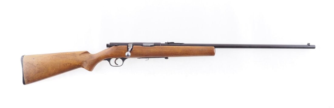 Stevens Model 84C Rifle: Cal: .22 S/L/LR Action Type: Bolt Action Barrel Length: 24" Sights/Optics: Original open sights Stock: Original wood stock, cracked at wrist Finish: Blued Finish Cond: some rust on bolt and trigger