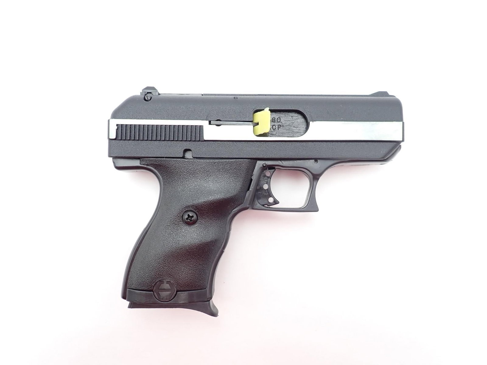 Hi-Point CF380 Pistol: SN: P8206363 Cal: .380 ACP Action Type: Semi Auto Barrel Length: 3.5" Sights/Optics: Factory open sights Stock: Black polymer frame Finish: Black alloy slide and blued steel barrel Finish Cond: