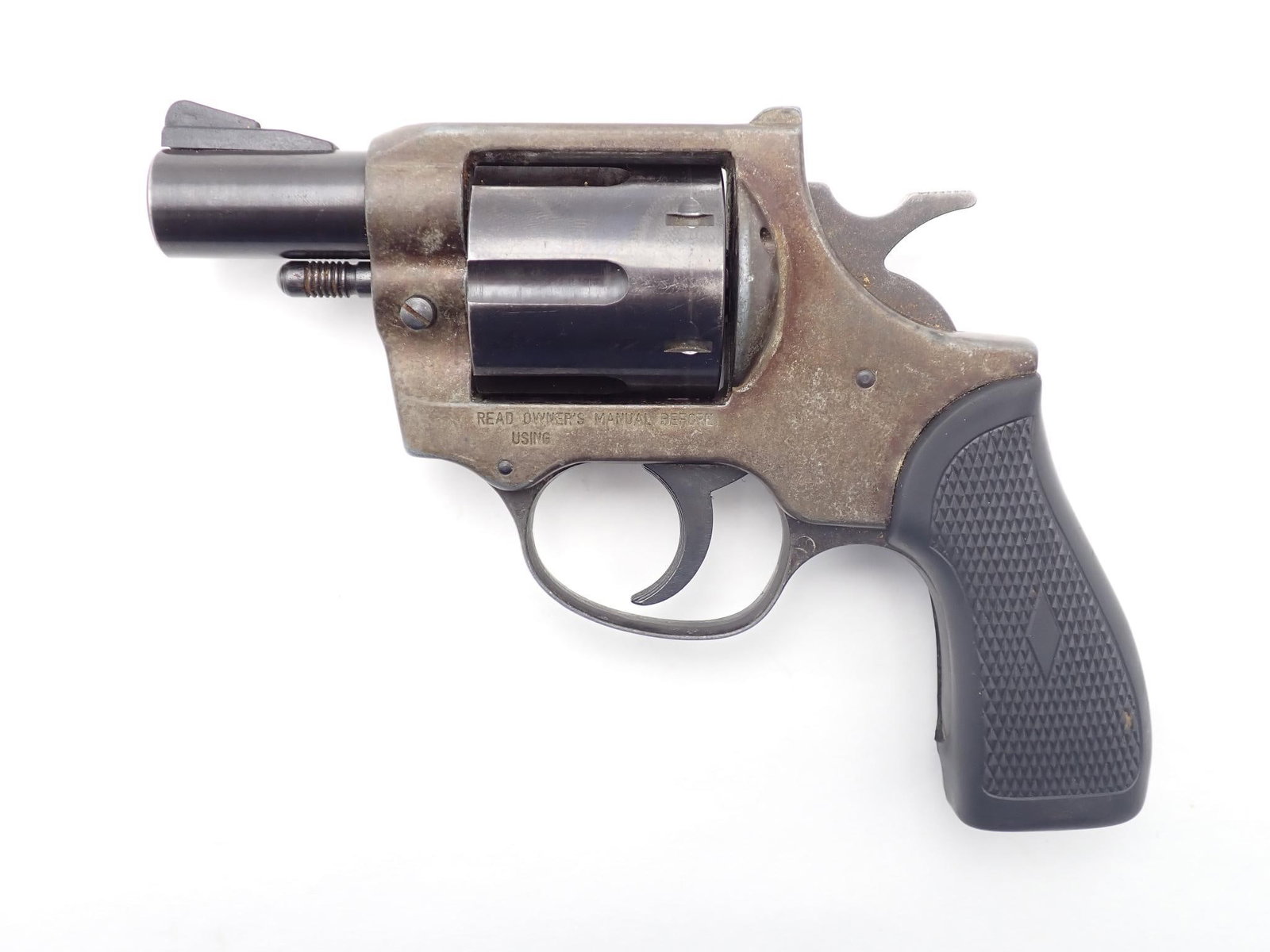 QFI Miami RP Revolver: SN: SO7232 Cal: .38 SPL Action Type: Double Action Barrel Length: 2" Sights/Optics: Original sights Stock: Rubber grip Finish: Blued trigger guard, barrel, and cylinder. Frame is ZAMAK alloy Finish