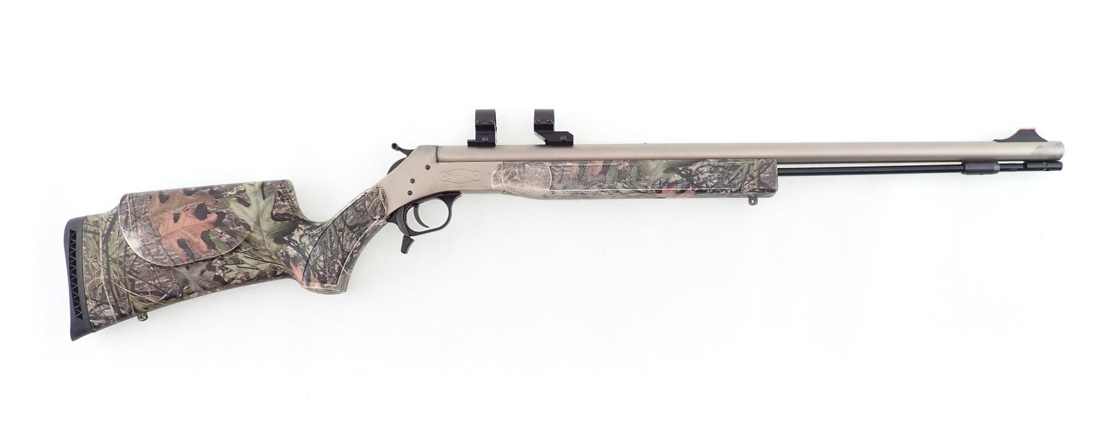 CVA Optima Rifle: SN: 61-13-026595-04 Cal: .50 cal. Action Type: Percussion Barrel Length: 26" Sights/Optics: Fiber optic ramp front sight, rear sight has been removed.Weaver rings and bases installed Stock: Cam