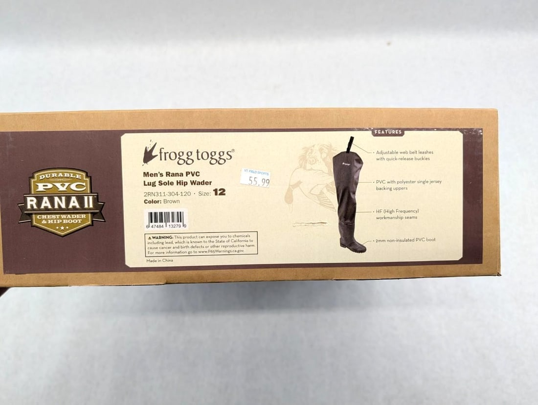 Frogg Togg Rana Men's Lug Sole Hip Waders: size 12, brown, NIB
