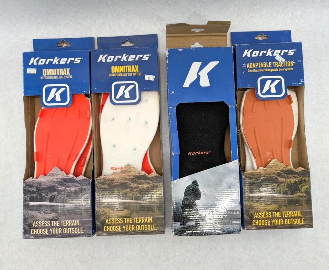 (4) Corkers Interchangeable Sole Systems: (2) size 11, (2) size 9, NIB