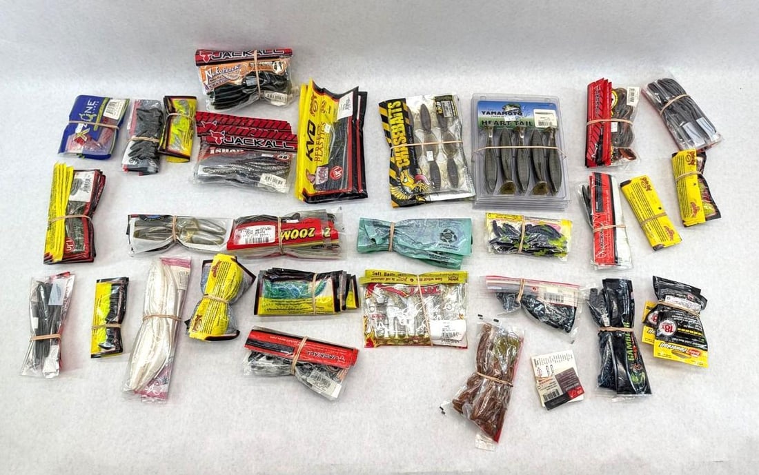 (55+/-) Packages of Asst. Rubber Bait: including Strike King, Yamamoto, Venom, Jackall, etc