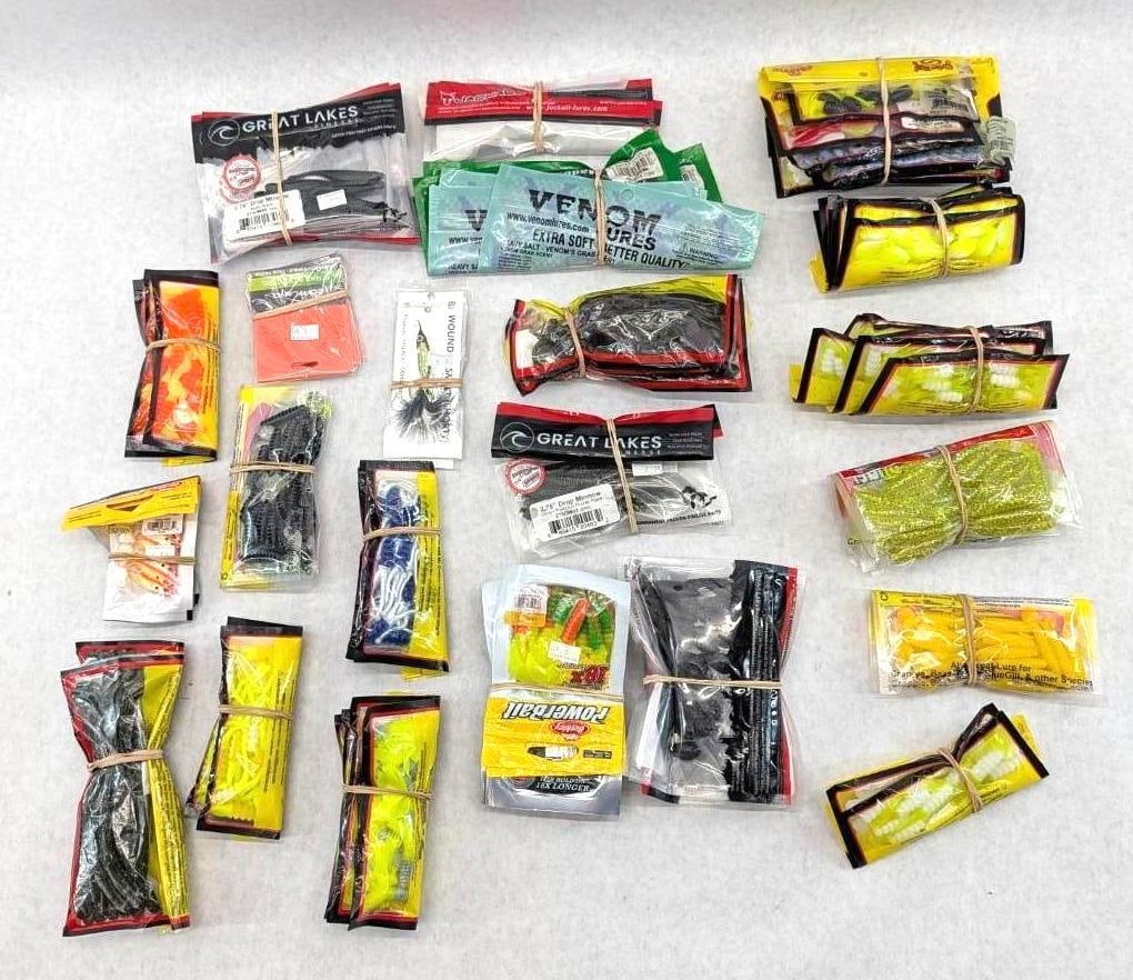 (50+/-) Packages of Asst. Rubber Bait: including Venom, Strikeking, Slider, and Berkley