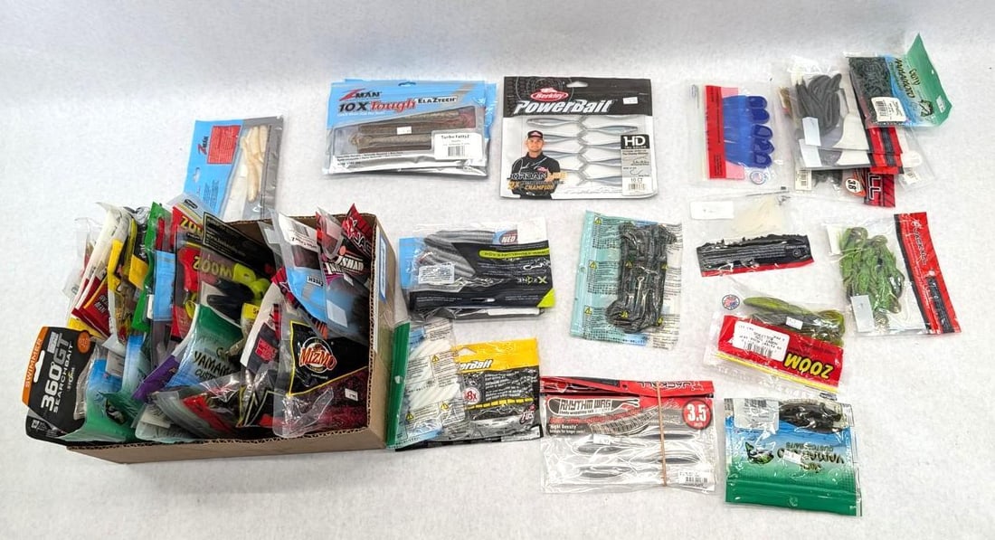 (64+/-) Packages of Asst. Rubber Bait: including Jackall, Berkeley, Zman, Zoom, Storm, Gitzit, Strikeking, etc