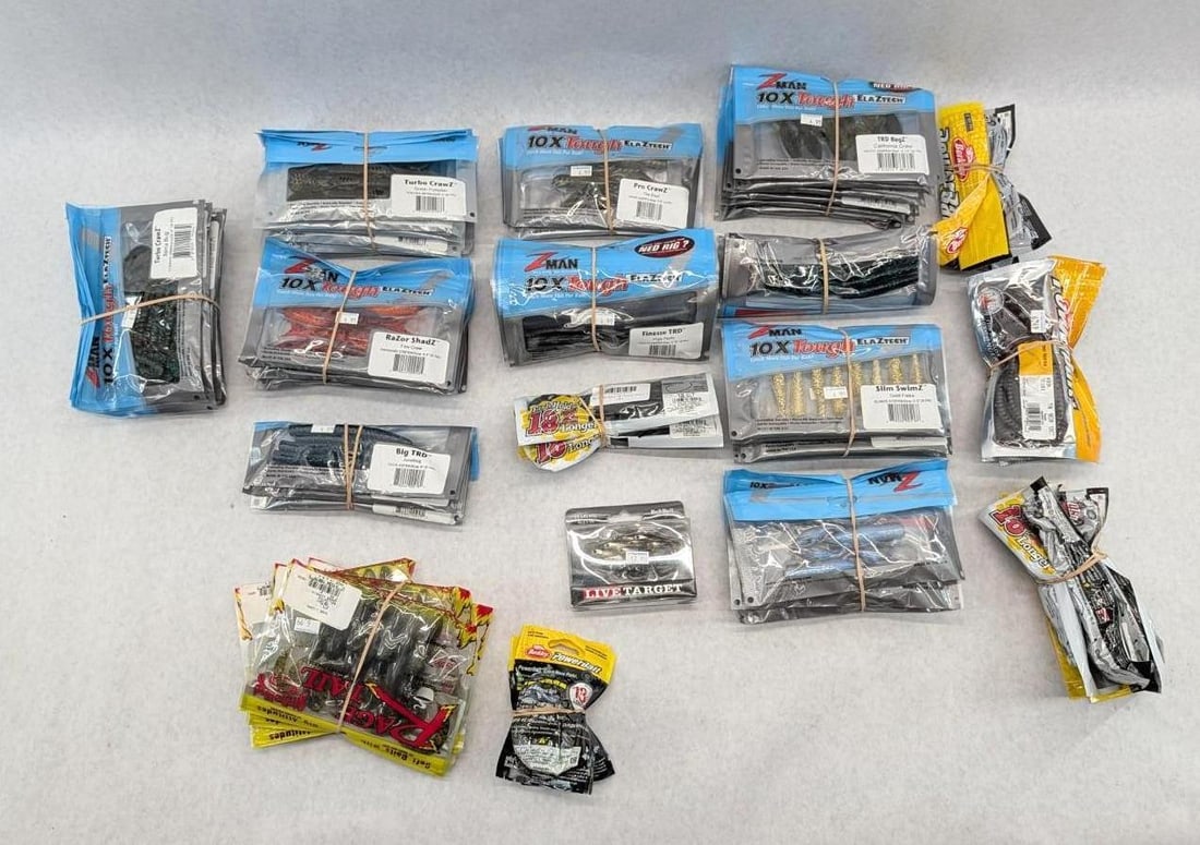 (70+/-) Packages of Asst. Rubber Bait: including Zman, Berkeley, Strikemaster, etc