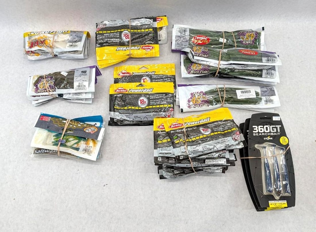 (37+/-) Packages of Asst. Rubber Bait: including Berkley, Storm, etc