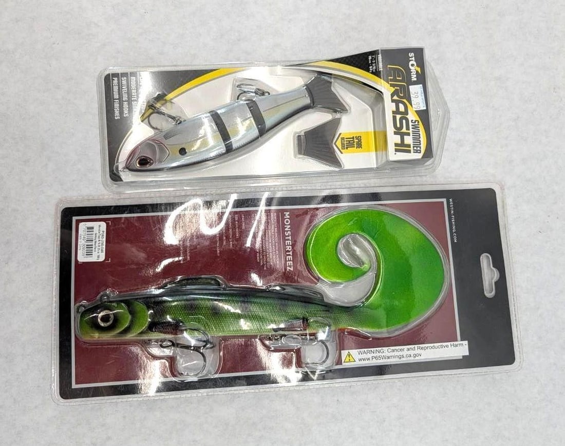 Storm Arashi Glide & Westin Monster Teez Lures: ASW18 690 Threadfin Shad and R'N R 25cm 188g Sinking Wow Perch