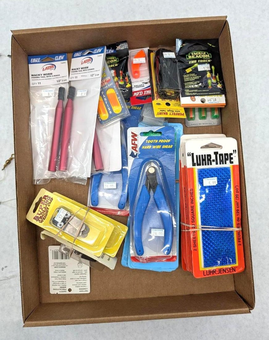 Asst. Fishing Lure Tools & Accessories: including lure tape, wacky worm tool, dressings, etc