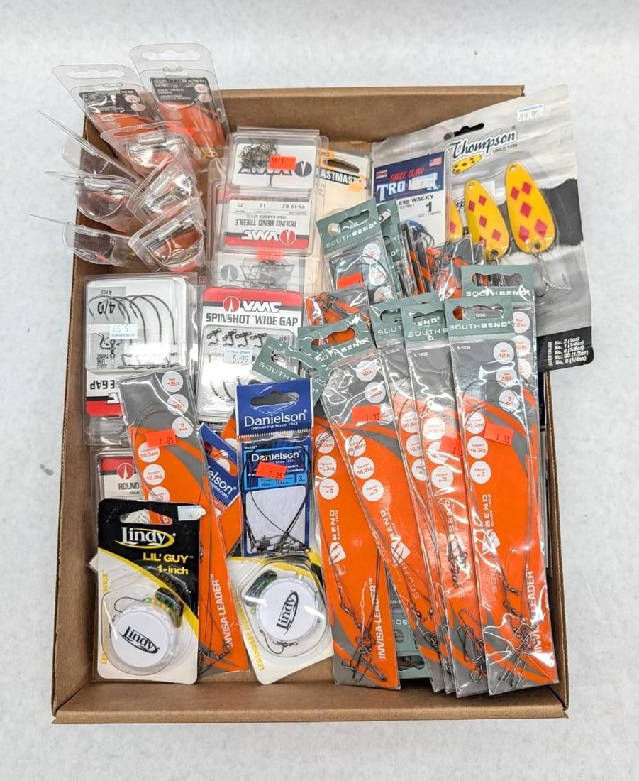 Asst. Lures, Hooks & Leaders: 9-12" Leaders, Eagle Claw and VMC hooks