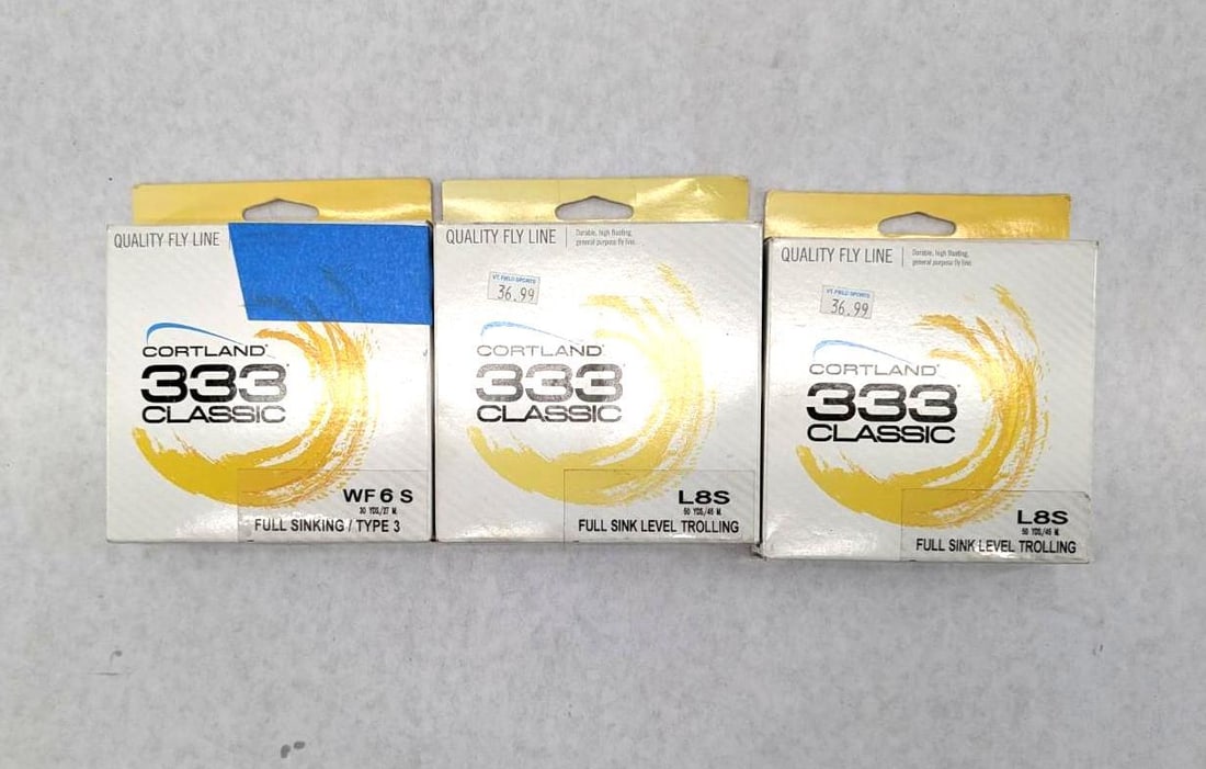 (3) Cortland 333 Classic Fly Line: (2) 8 weight, and a 6 weight, full sinking