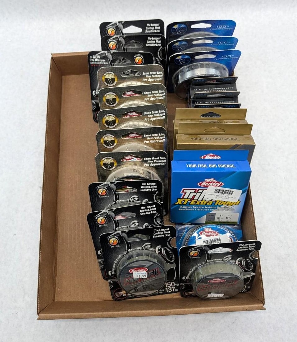 (20+/-) Spools of Berkley Fishing Line: test ranging from 4-17 lb
