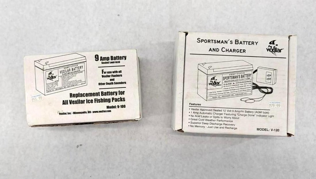 (2) Vexilar 12V 9Amp Sportsman's Battery: includes charger, NIB
