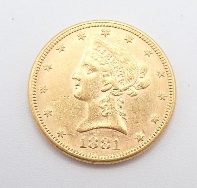 1881 U.S. Liberty Head Gold Eagle: $10.00