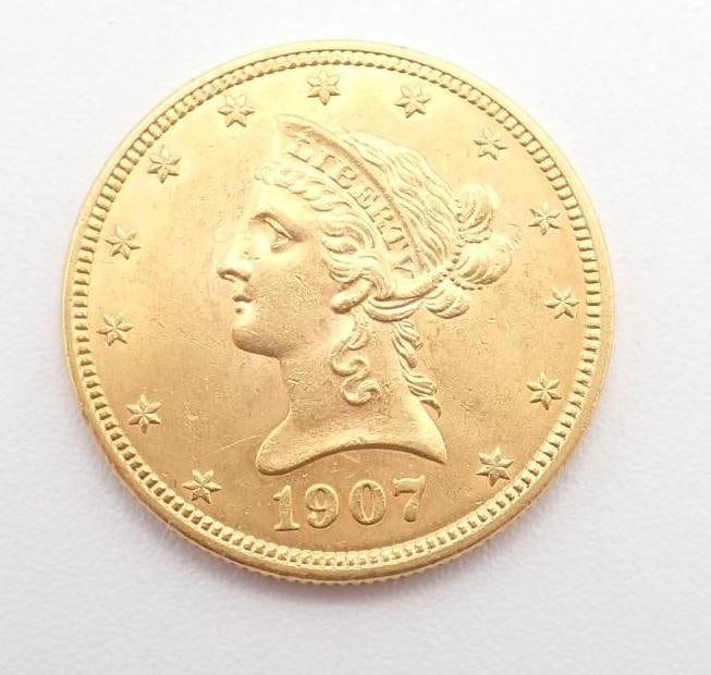 1907 U.S. Liberty Head Gold Eagle: $10.00