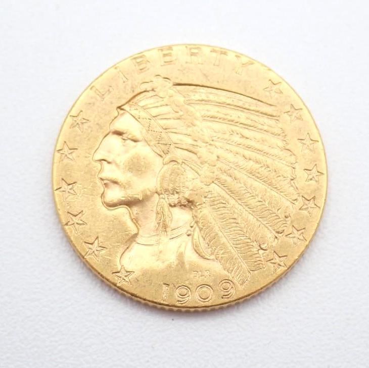 1909D U.S. Indian Head Gold Half Eagle: $5.00